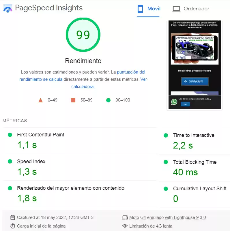 GOOGLE PAGESPEED INSIGHTS PARA ESTE SITIO